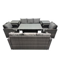 GARTENTISCHGRUPPE mit 2 Beistelltischen Polyrattan Dunkelgrau 8-Sitzer - Dunkelgrau/Grau, Glas/Kunststoff - Fimous