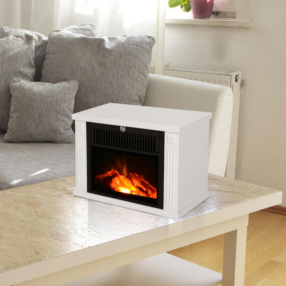 ELEKTROKAMIN Kaminofen 1200W Elektrischer Kamin Standkamin Flammeneffekt - Weiß, Metall (17/25/34cm) - HOMCOM