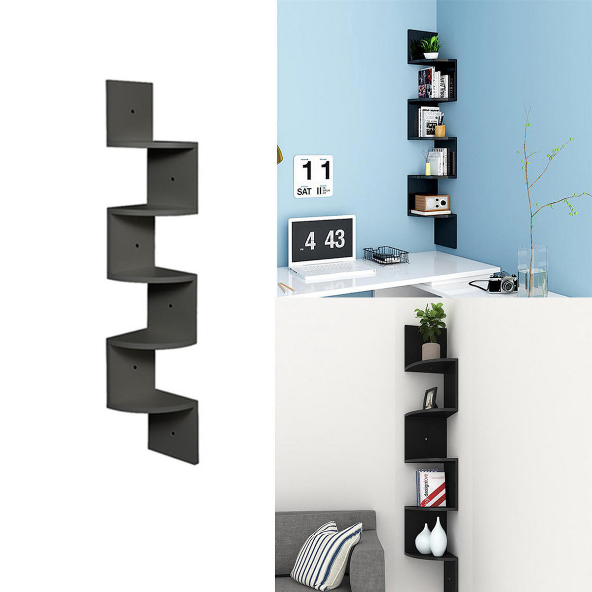 WANDREGAL 5-Stufig aus Holz in Schwarz Wandmontage Platzsparend Praktisch Modernes Design 19,8 x 19,8 x 125 cm - Schwarz, Holzwerkstoff (19.5/122/19.5cm) - Livingandhome