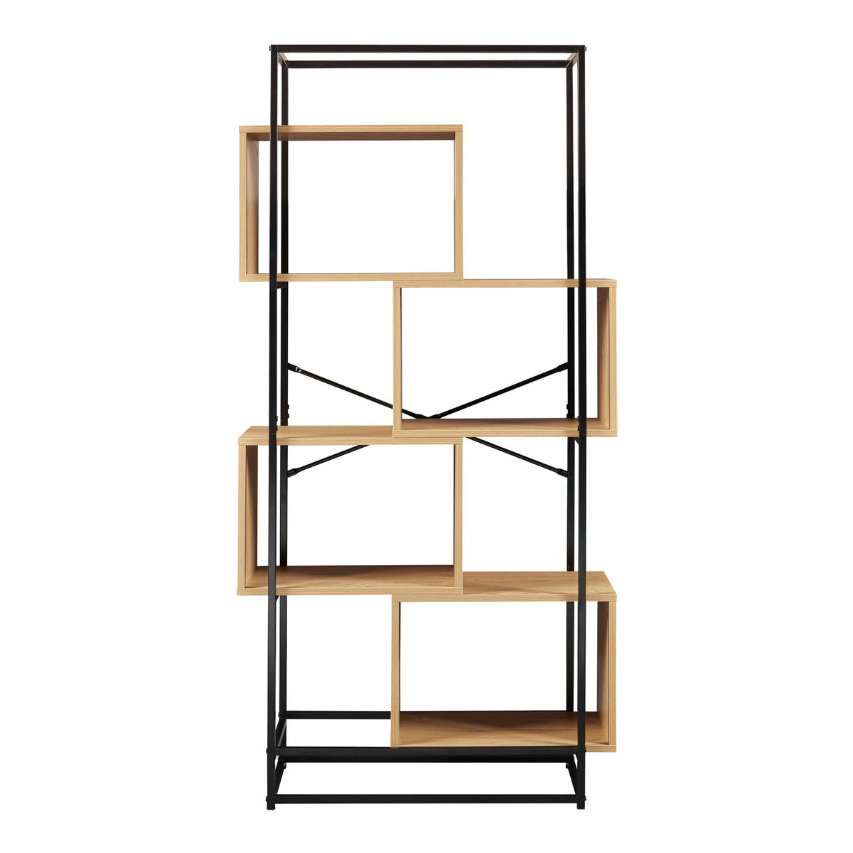BÜCHERREGAL Rennebu - Eichefarben/Schwarz, Holzwerkstoff/Metall (80/160/33cm) - [en.casa]