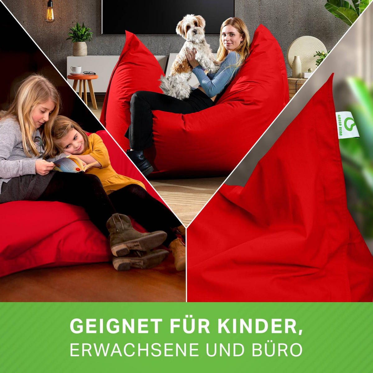 RIESEN-SITZSACK "Square" XXL - Baumwolle - Rot, Textil (140/25/180cm) - Green Bean