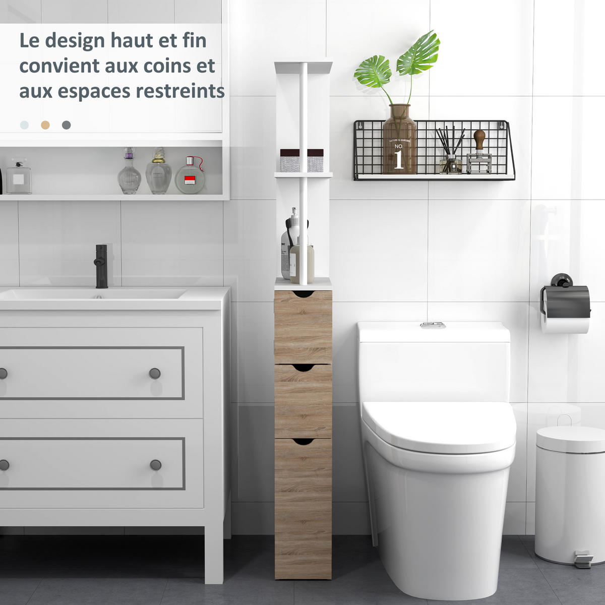 HOCHSCHRANK DE-12500 15/33/137 cm mit 2 Türen Weiß - Naturfarben, Holzwerkstoff (15/136.8/33cm) - ComfortXL