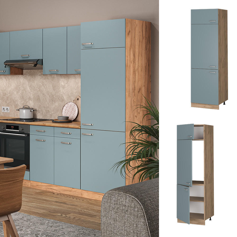 KÜHLUMBAUSCHRANK R-Line Blau-Grau 60 cm - Honigeiche/Eiche Wotan, Holzwerkstoff (60/206.8/57.2cm) - Vicco