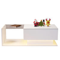 COUCHTISCH aus Spanplatte 100x50x32 cm Weiß mit Glasplatte, Schublade und LED-Beleuchtung - Weiß, Holzwerkstoff (100/50/32cm) - IVMEU