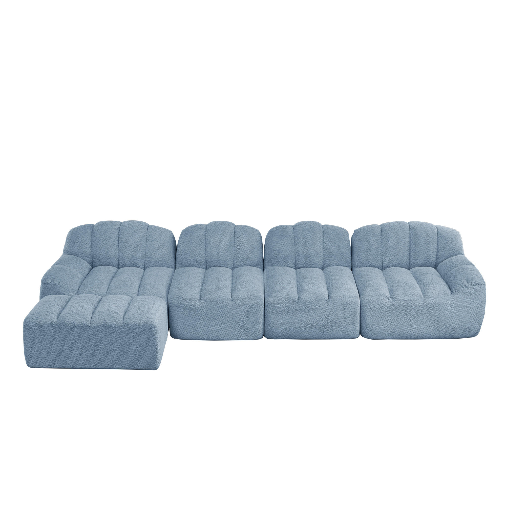 4-SITZER ECKSOFA Granulierter Fleece Blau mit Ottomane - Blau, Textil (366/165cm) - WISHDOR