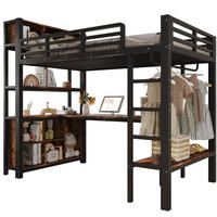 HOCHBETT 90x200 cm in Schwarz mit Schreibtisch, Kleiderstange und Regalen - Schwarz, Holzwerkstoff (90/200cm) - IVMEU