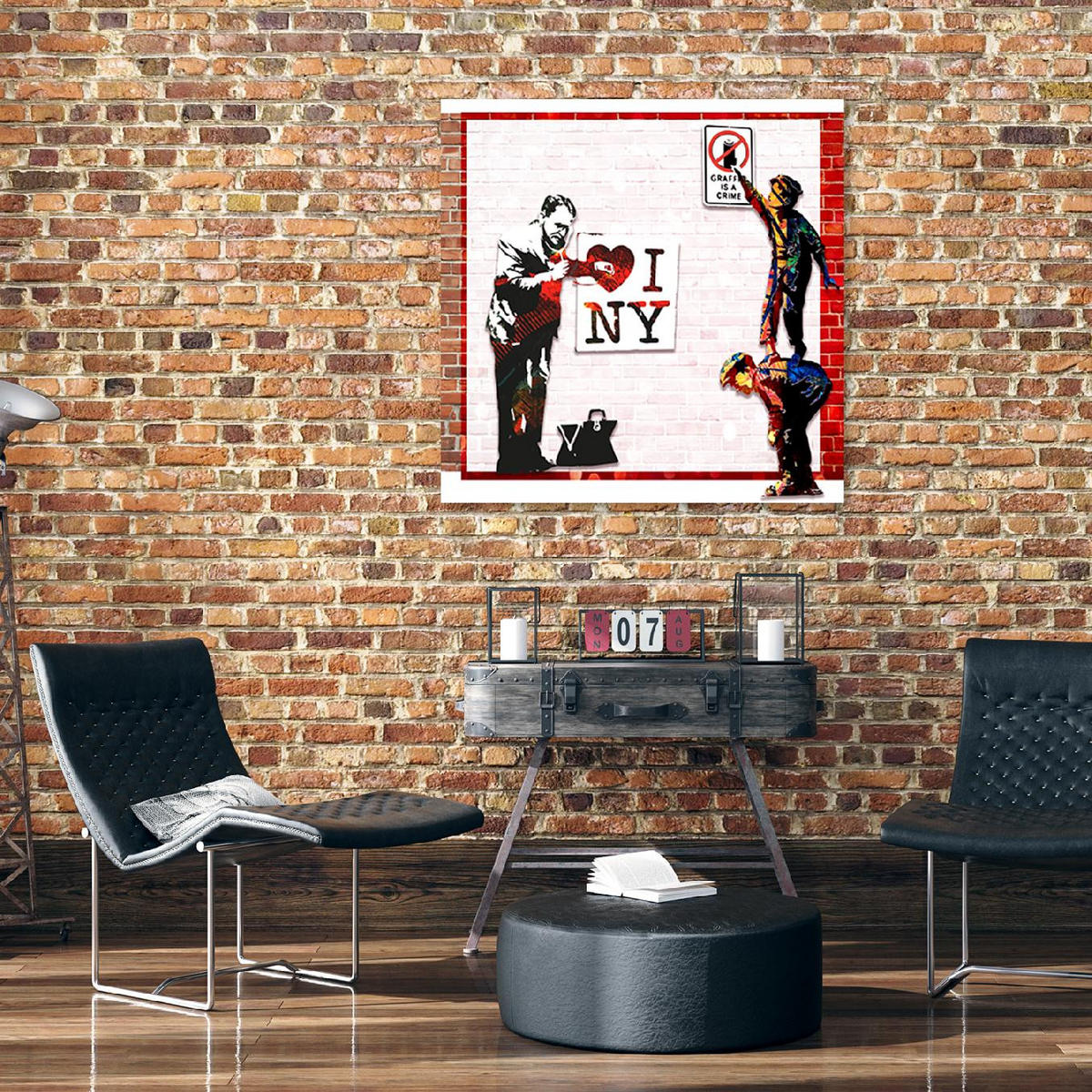 WANDBILD banksy und love new york - Orange, Textil (50/50cm) - Feeby