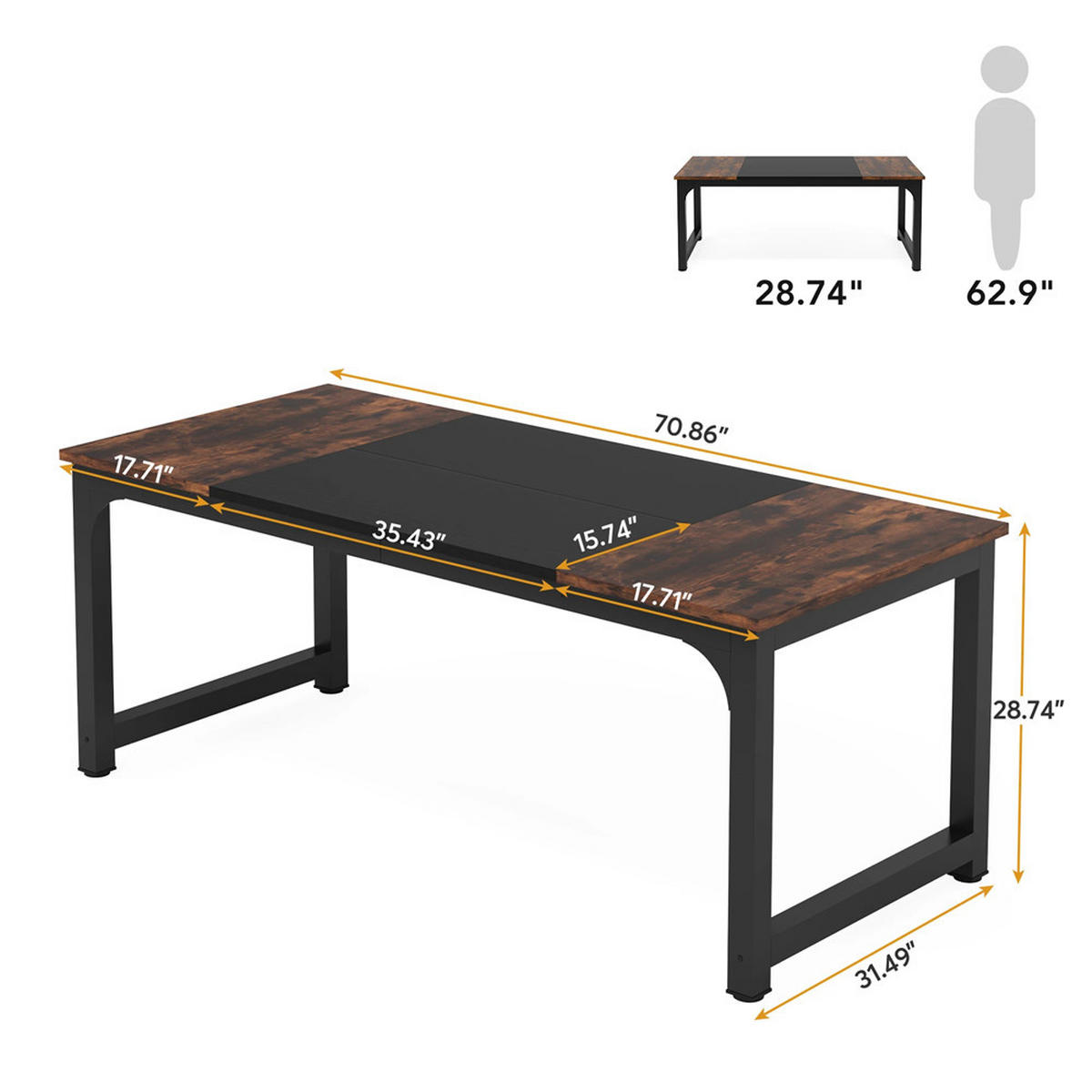 SCHREIBTISCH 180/80/75 cm Braun Schwarz Computertisch - Braun, Holz (180/80/75cm) - Kaket