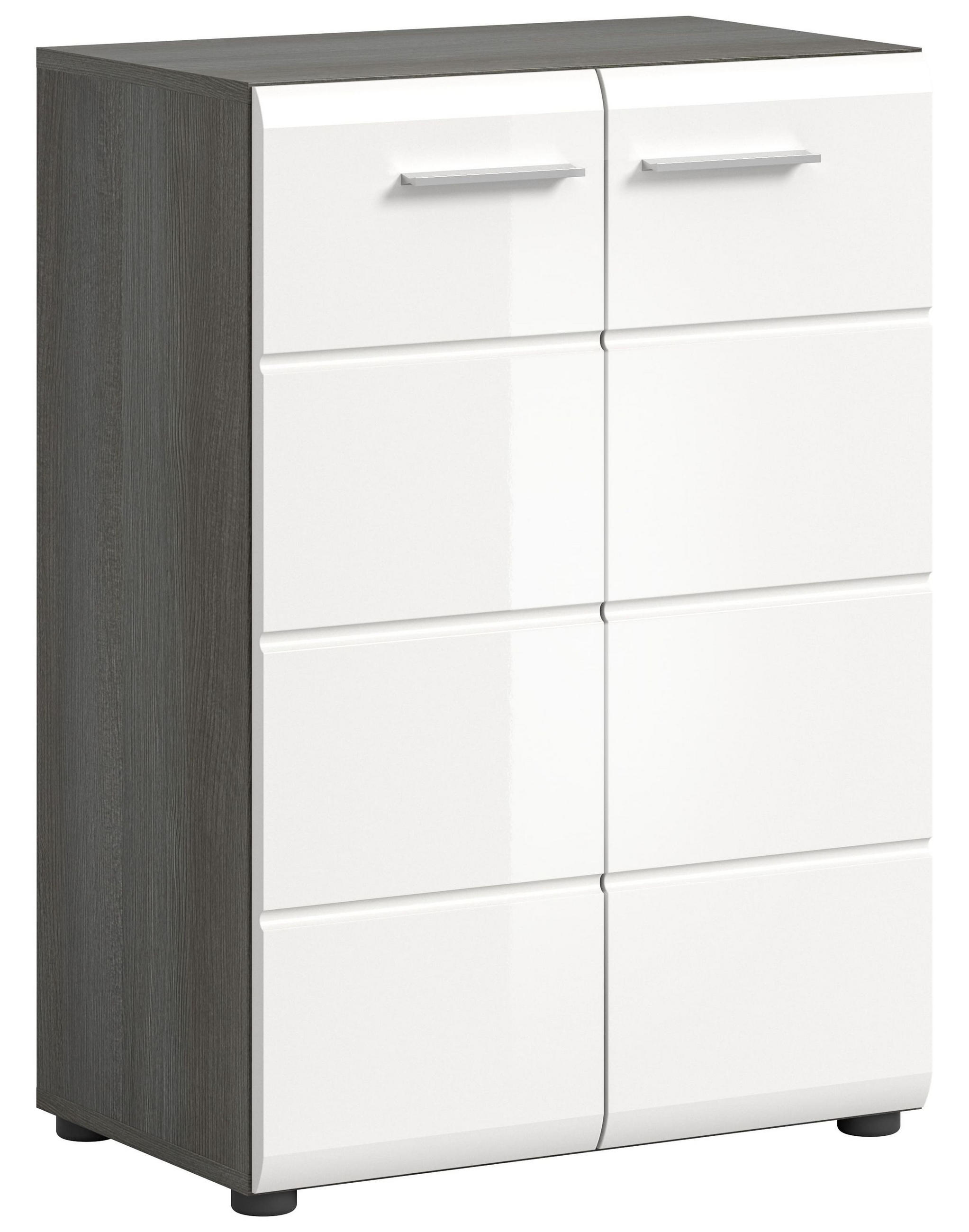 KOMMODE SALSA (B/H/T: ca. 60/85/37 cm) in Rauchsilber Nachbildung/weiß hochglanz - Silberfarben, Holzwerkstoff (60/85/37cm)