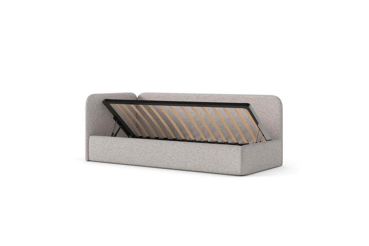 POLSTERBETT BAO mit Bettkasten, Einzelbett, links - 90x200 cm - Naturfarben/Grau, Holz/Textil (90/200cm) - mybed.