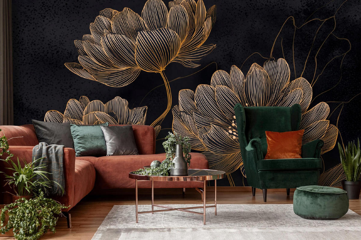 FOTOTAPETE Blumen Abstrakt Schwarz 350x250 cm - Multicolor, Papier (350/250cm) - Wallarena