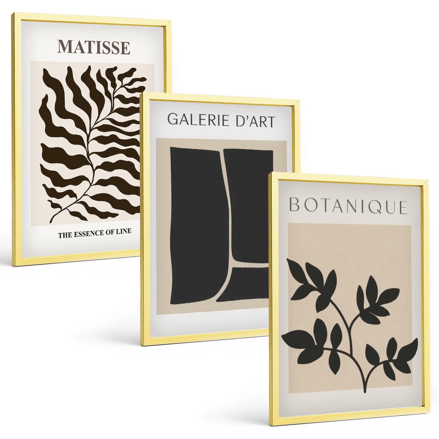 BILDER SET 3er Set - 40x60 cm Goldrahmen - Minimalistische Pflanzenposter - Goldfarben, Kunststoff (40/60cm) - TULUP