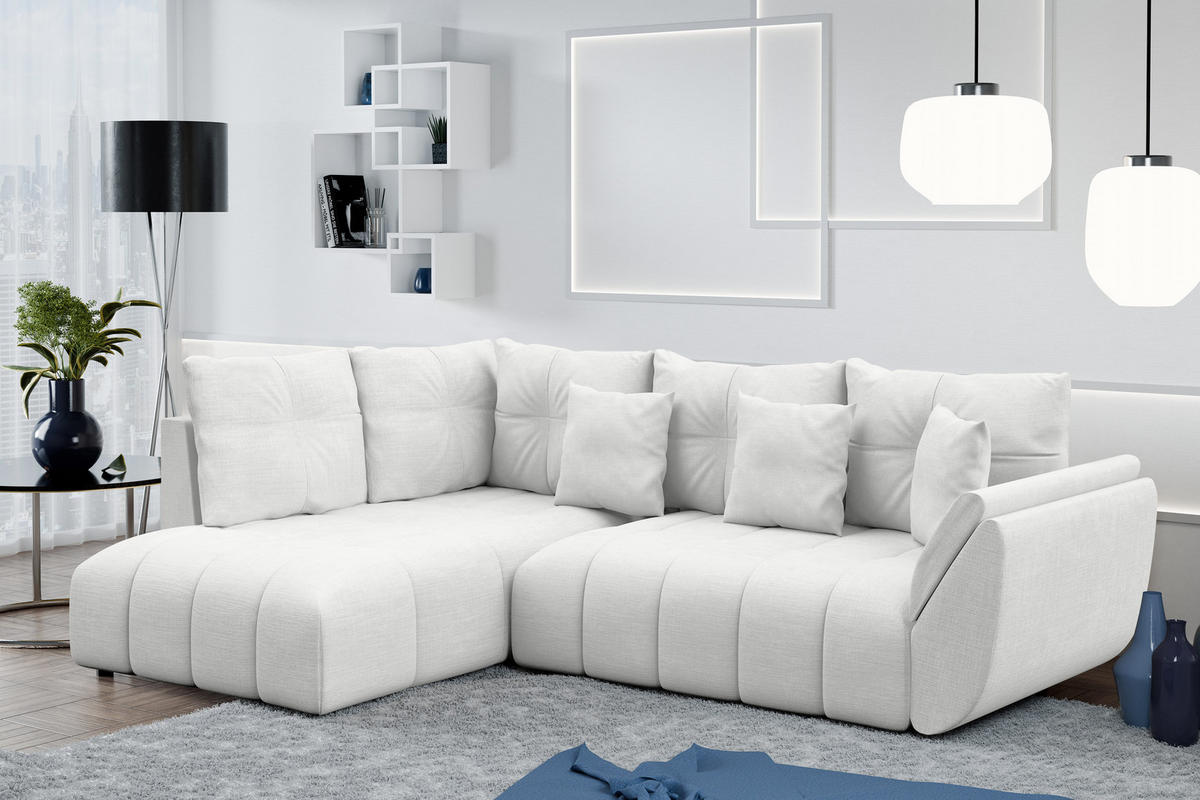 ECKSOFA L Form Corleone Weiß 266/182/91 cm mit Schlaffunktion - Schwarz/Weiß, Kunststoff/Textil (266/182cm) - AX Living