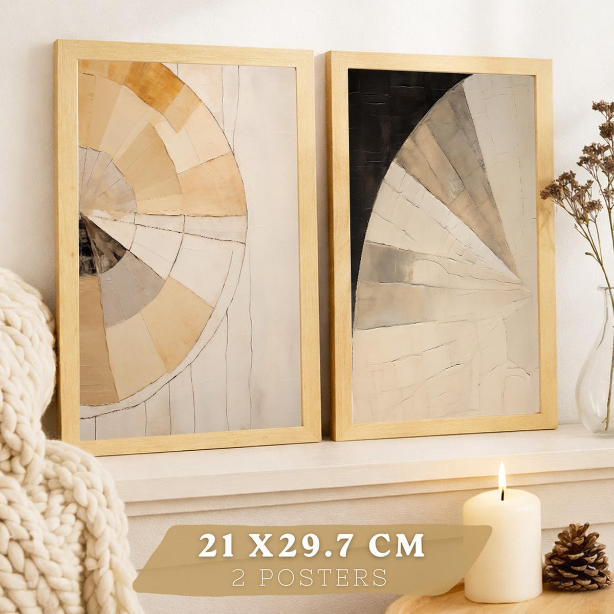 PLAKAT Sada 2 Black Abstract A4 Lehký dřevěný rám - béžová, papír (29.7/1/21cm) - Nacnic