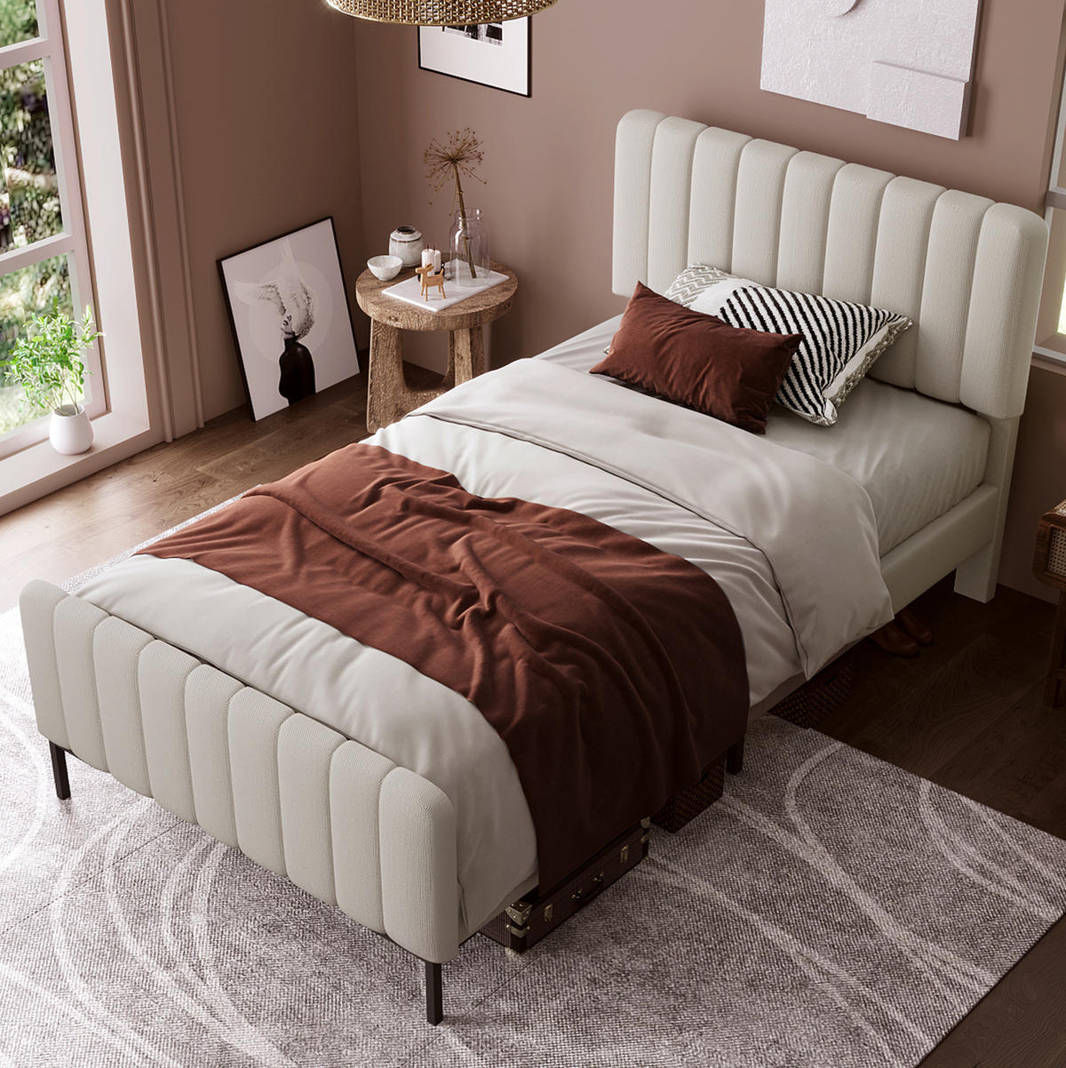 POLSTERBETT 90/200 cm Grau-Beige mit höhenverstellbarem Kopfteil - Grau, Textil (90/200cm) - OKWISH