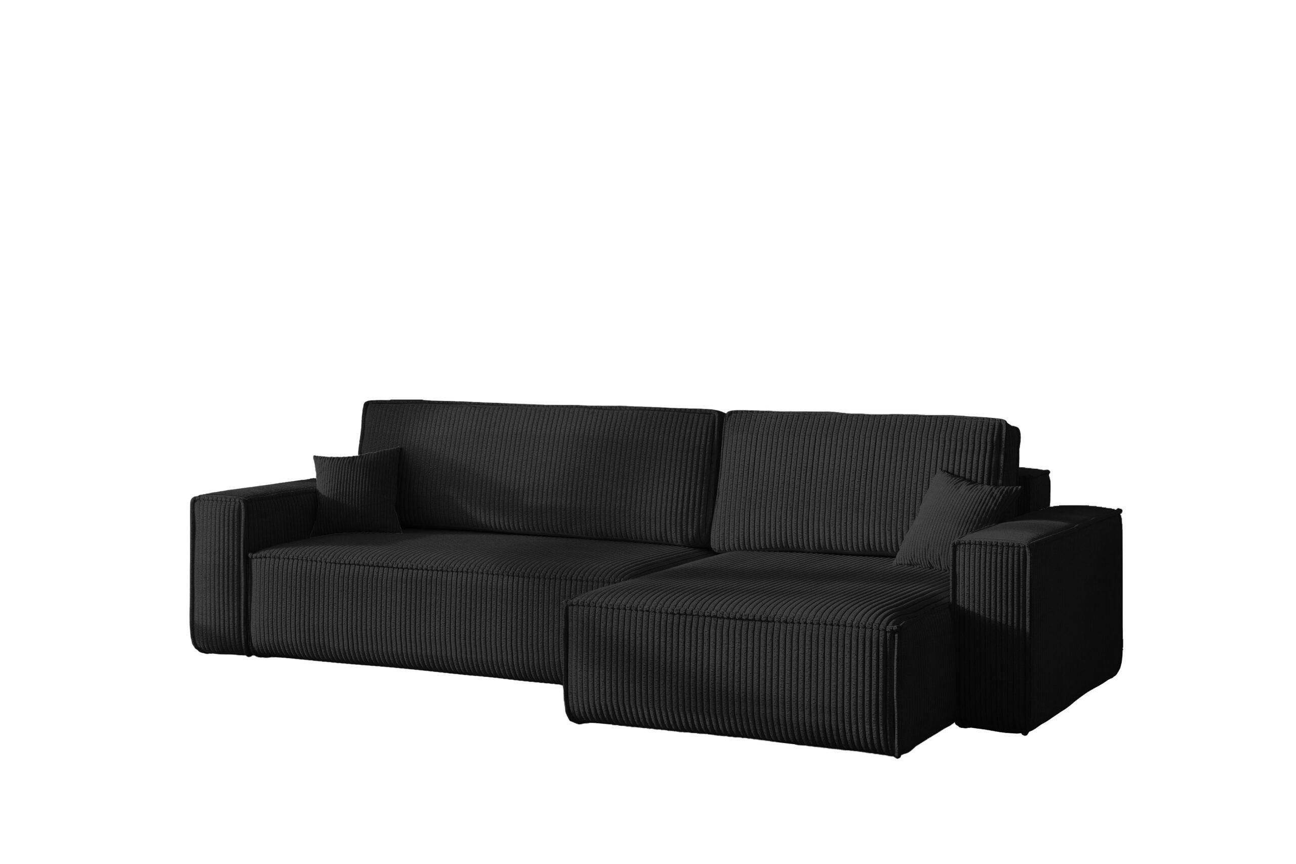 ECKSOFA Mit Schlaffunktion Und Bettkasten, Eckcouch BEST XL Stoff Poso Dicker Cord Schwarz Rechts - Schwarz, Holz/Kunststoff (274/142cm) - Kaiser Möbel