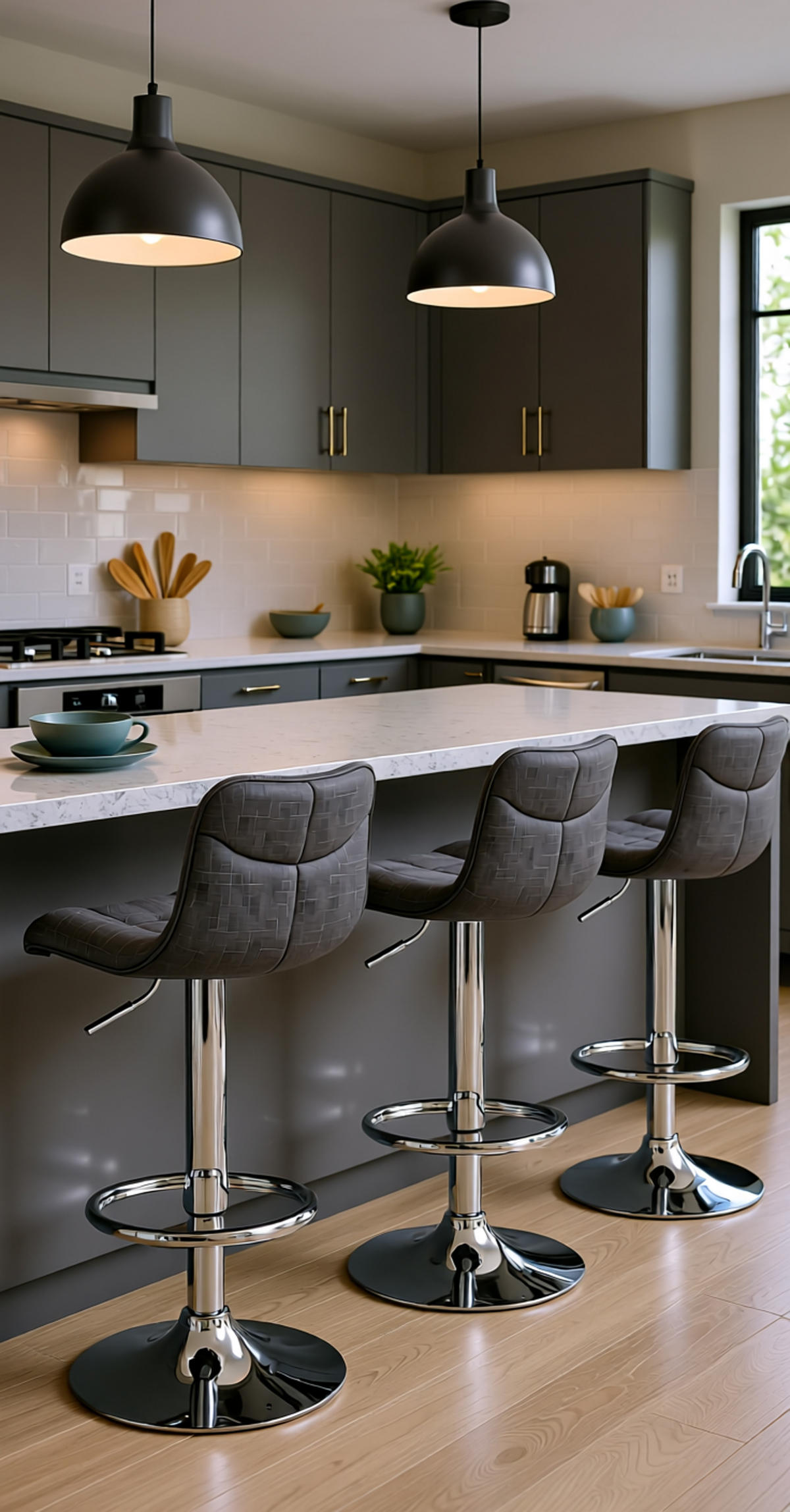 BARHOCKER 2er Set Vulcano Stoff chrom dunkelgrau - Chromfarben/Dunkelgrau, Textil/Metall (49/106/51cm) - TPFLiving