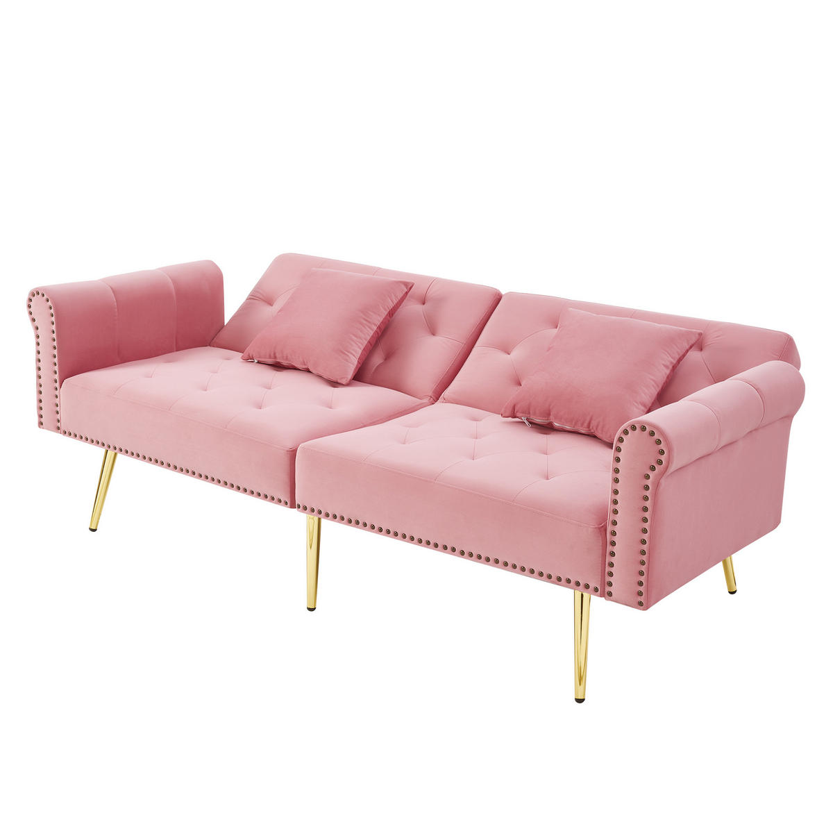 ROZKLADACIA pohovka zo zamatu, plocha 147/85 cm, ružová, 2-miestna - ružová, plast (173/70/75cm) - BEAOK