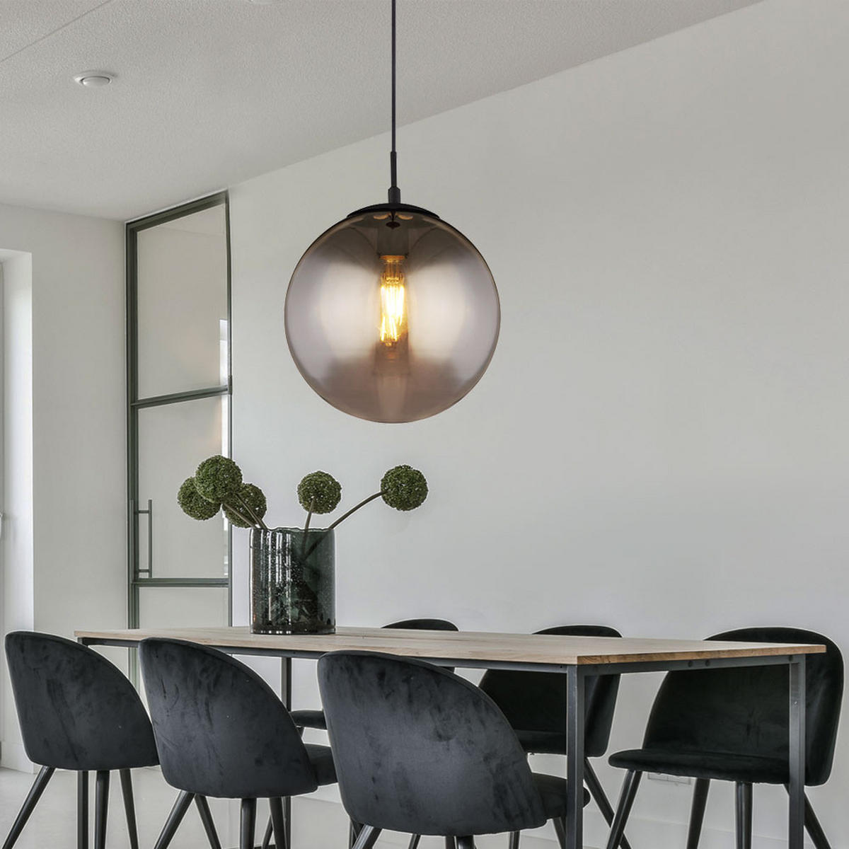 LED HÄNGELAMPE Glas Rauchfarben Schwarz Matt - Schwarz, Glas (30/30/120cm)