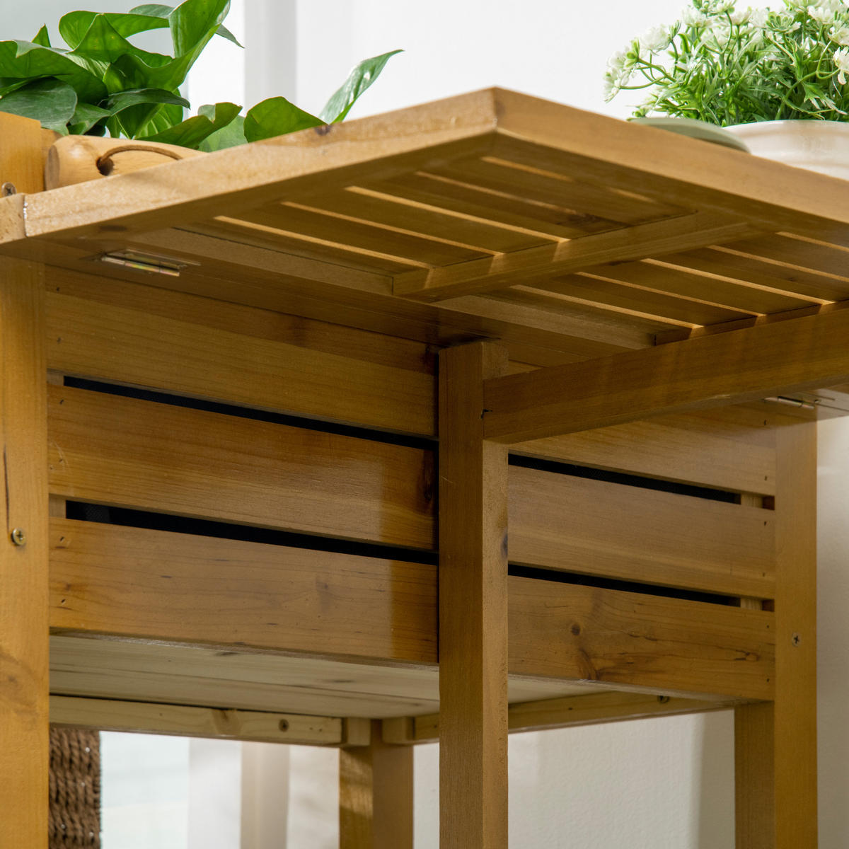 HOCHBEET Pflanzkasten mit klappbarer Tischplatte, für Garten, Terrasse, Holz, Braun - Braun, Holz (63/74.5/64cm) - Outsunny