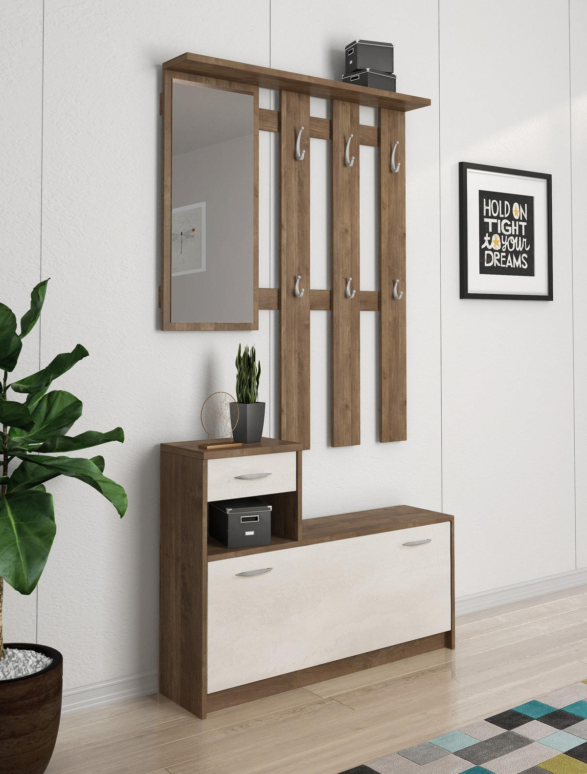 GARDEROBE Holz-Effekt Weiße Eiche 25x100h180 - Alteiche/Weiß, Holzwerkstoff (100/190/25.5cm) - DMORA