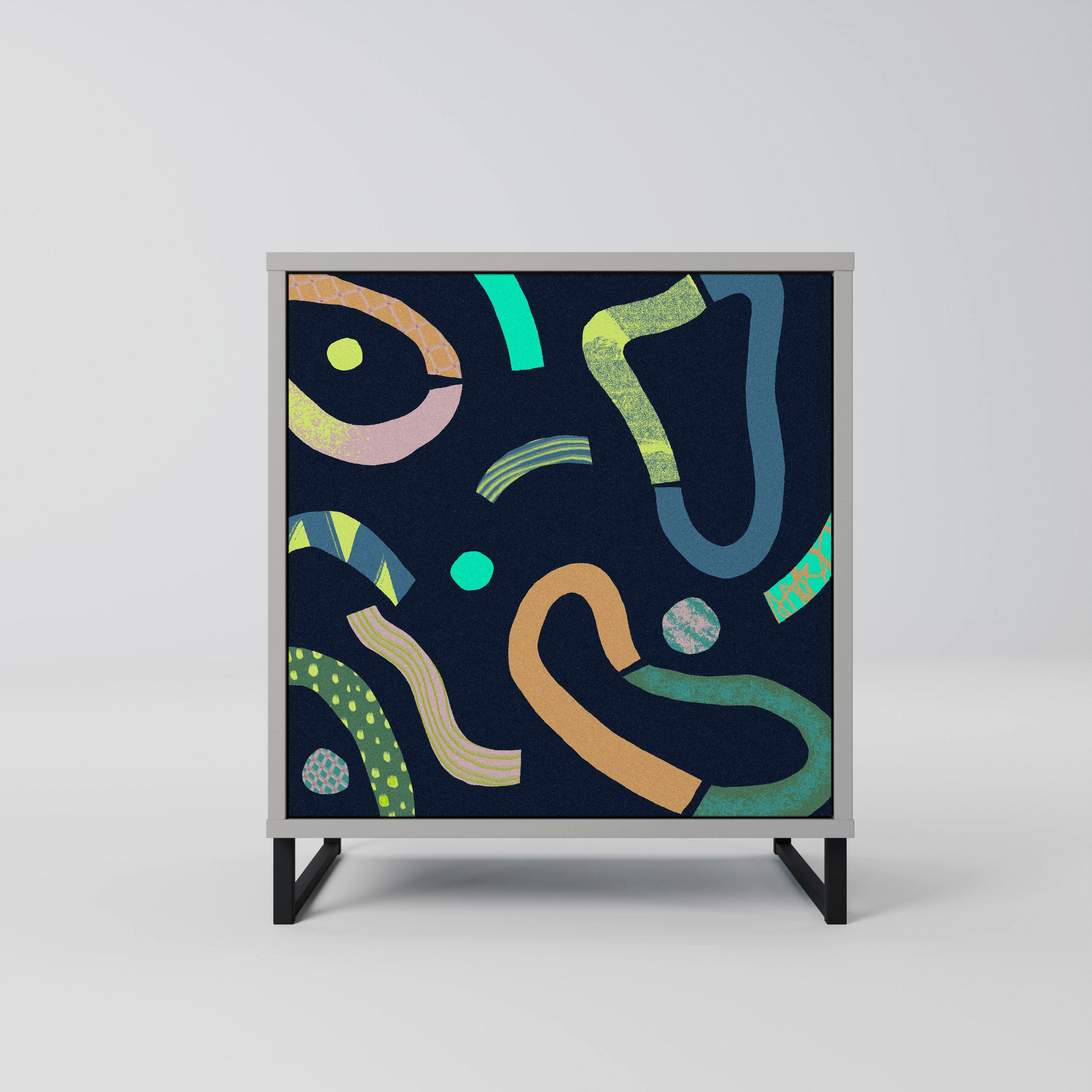 SIDEBOARD CONTRAST DANCE, Grau, 57,5x42x67,5 cm, Schwarze Metall-Rahmenfüße - Multicolor/Schwarz, Holzwerkstoff/Metall (57.5/67.5/42cm) - SpaceRebels