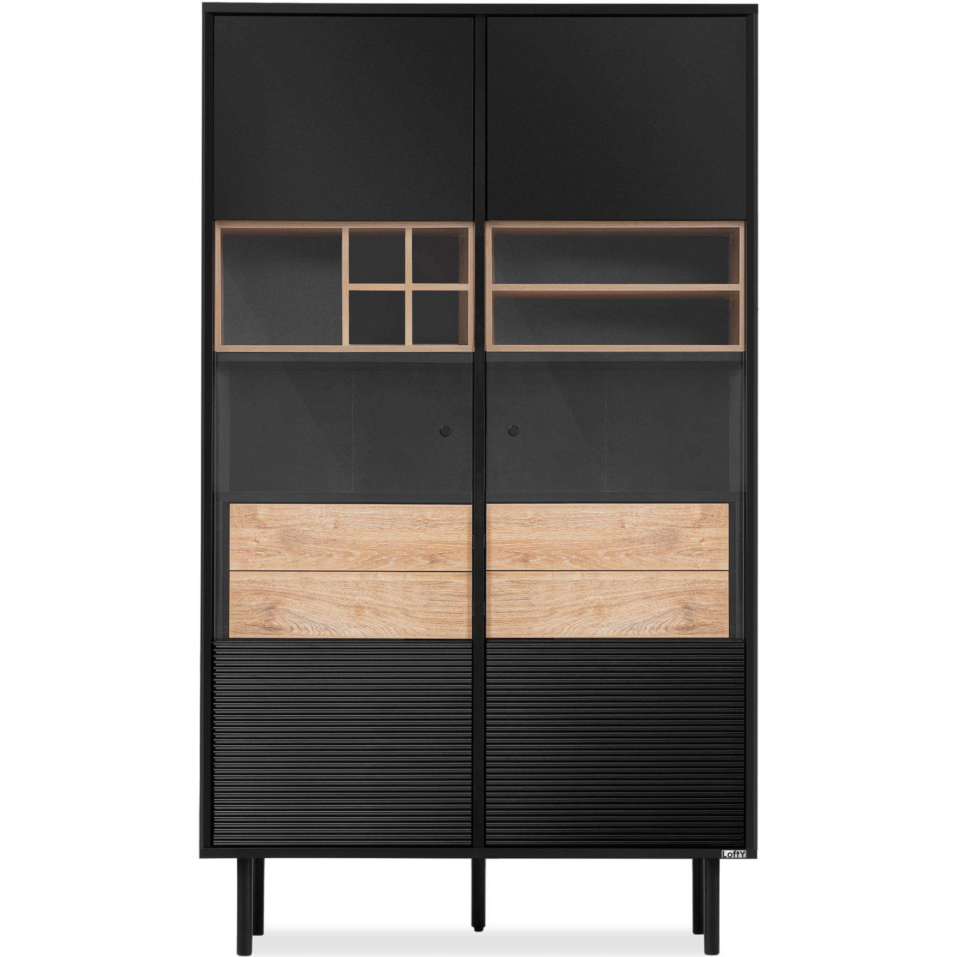 VITRINENSCHRÄNK LOFTY TV/Weineinlage, schwarz / Eiche natur - Eichefarben/Multicolor, Holzwerkstoff (102/174/41cm) - KONSIMO®