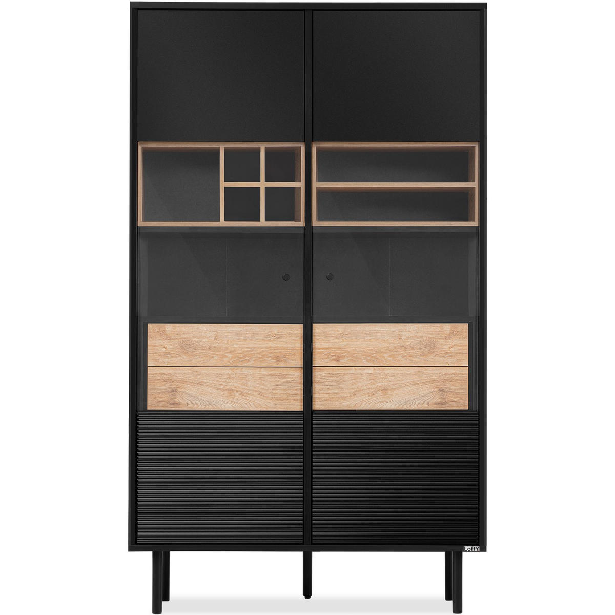VITRINENSCHRÄNK LOFTY TV/Weineinlage, schwarz / Eiche natur - Eichefarben/Multicolor, Holzwerkstoff (102/174/41cm) - KONSIMO®
