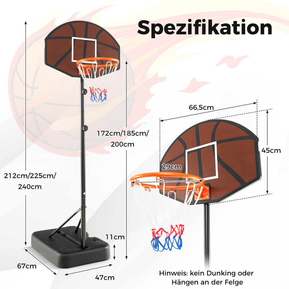 BASKETBALLKORB Schwarz - Schwarz, Kunststoff (47/67cm) - COSTWAY