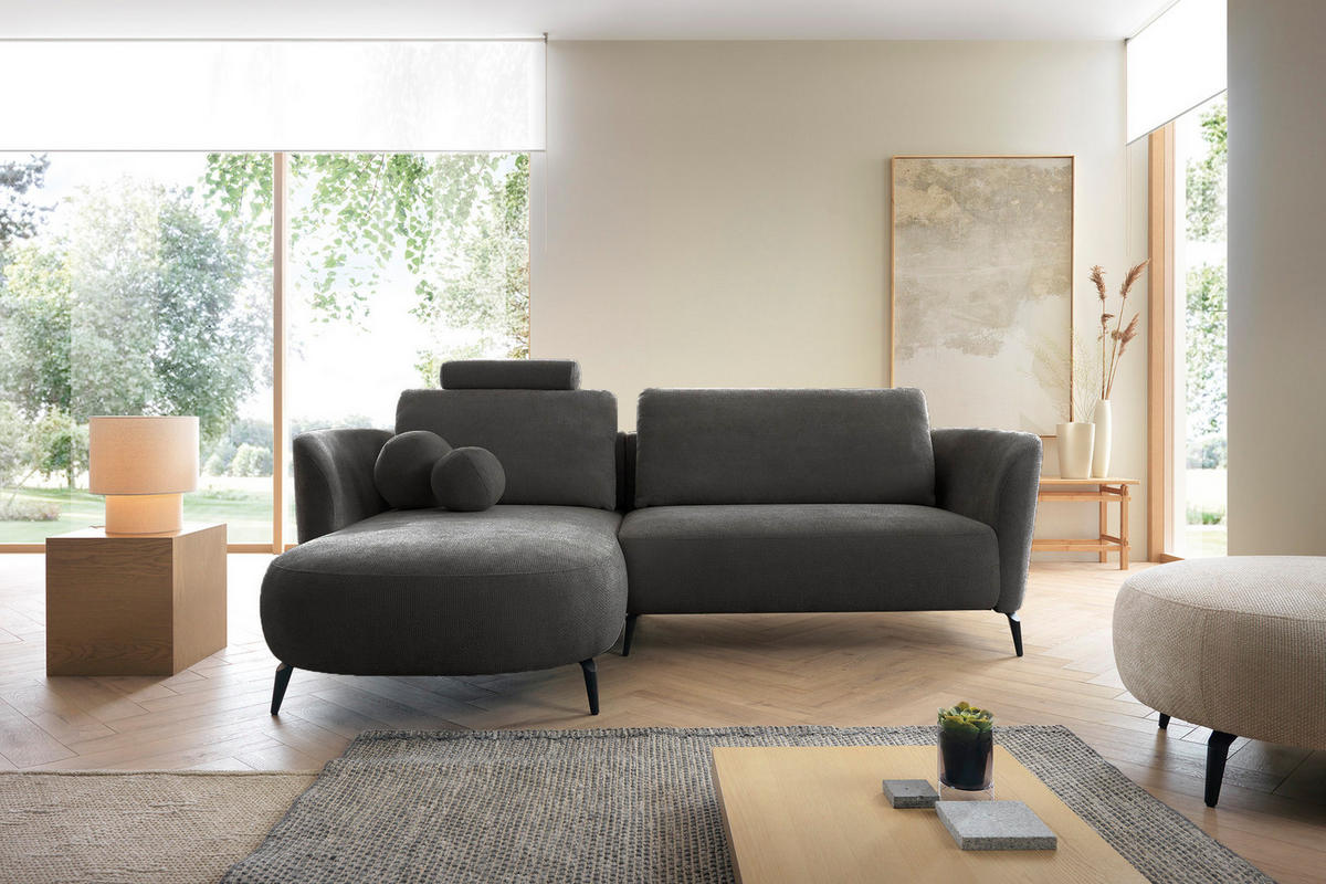 ECKSOFA auf Füßen Kendra 260 cm mit Schlaffunktion, Links, Dunkelgrau - Dunkelgrau, Holz (260/180cm) - Emporius