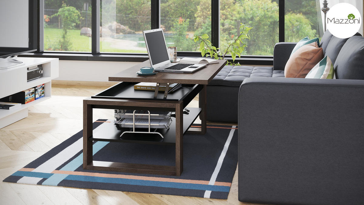 COUCHTISCH rechteckig Eiche dunkel Schwarz aufklappbar 110/65/50 cm - Dunkelbraun, Holzwerkstoff (65/110/50cm) - designimpex