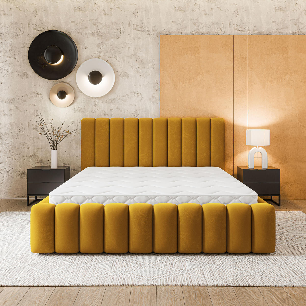 ČALOUNĚNÁ Postel DINESE 180x200 cm Žlutá - žlutá, kompozitní dřevo/textil (180/200cm) - MASSENO