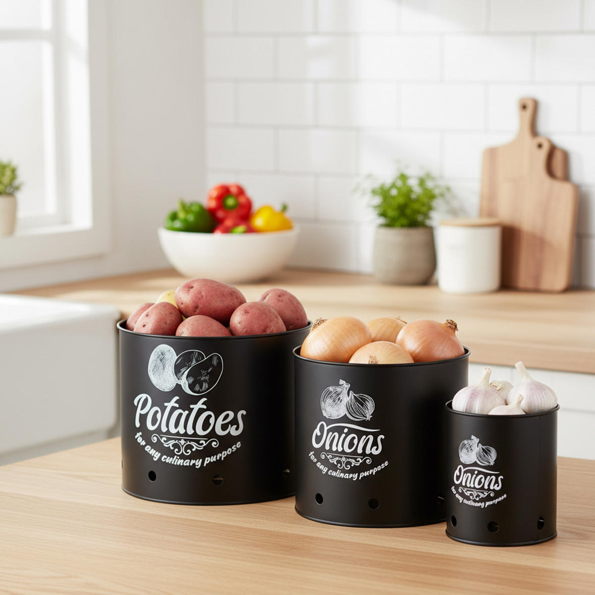 3XÚLOŽNÁ dóza - čierna, kov/drevo - Relaxdays