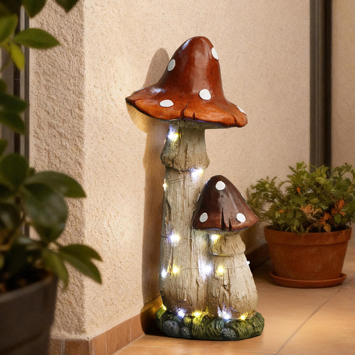 56CM MGO Solarbetriebene Gartenskulptur Pilz, mit LED-Beleuchtung Statuen für den Außenbereich Geschenkidee für Mama - Multicolor, Naturmaterialien (25/56/22.5cm) - Hometopia