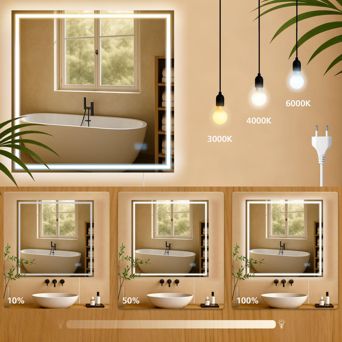 BADSPIEGEL Graz 80x80 ohne Bluetooth 80x3,5x80cm Glas Klarglas Badezimmerspiegel - Klar, Glas (80/80/3.5cm) - DELUKE