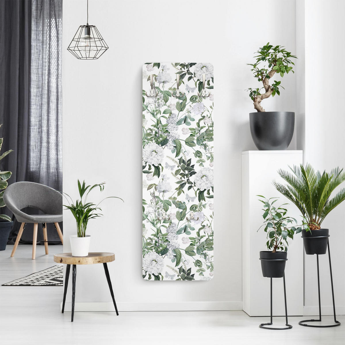 WANDGARDEROBE - Weiße Blüten und Schmetterlinge 34/105 cm - Weiß, Holzwerkstoff (34/105/1.6cm) - Bilderwelten