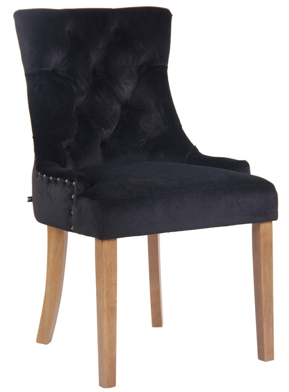 STUHL Samt schwarz - Schwarz/Naturfarben, Holz/Textil (55/92/58cm) - CLP