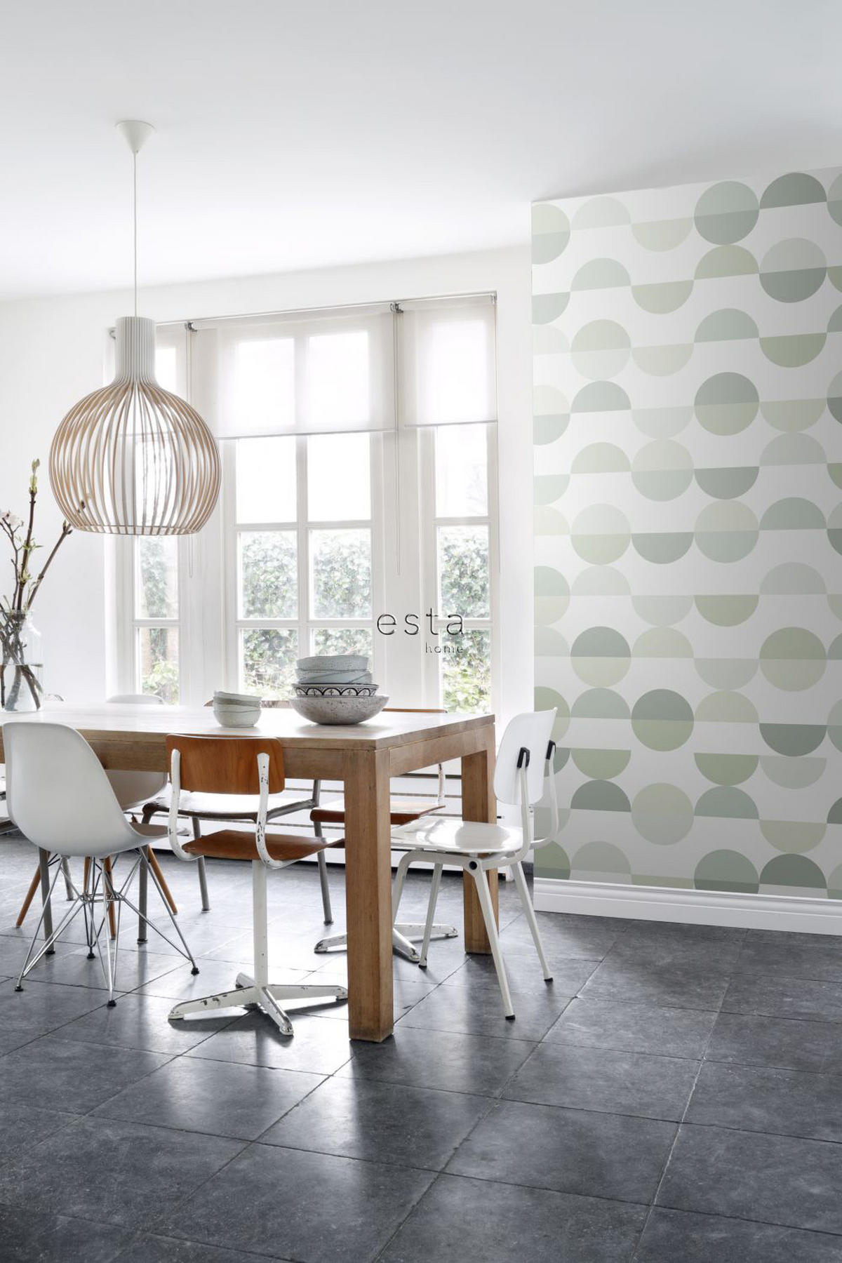 FOTOTAPETE Halbkreise im Retro-Stil 150 x 279 cm - Grün, Papier (150/279cm) - ESTAhome