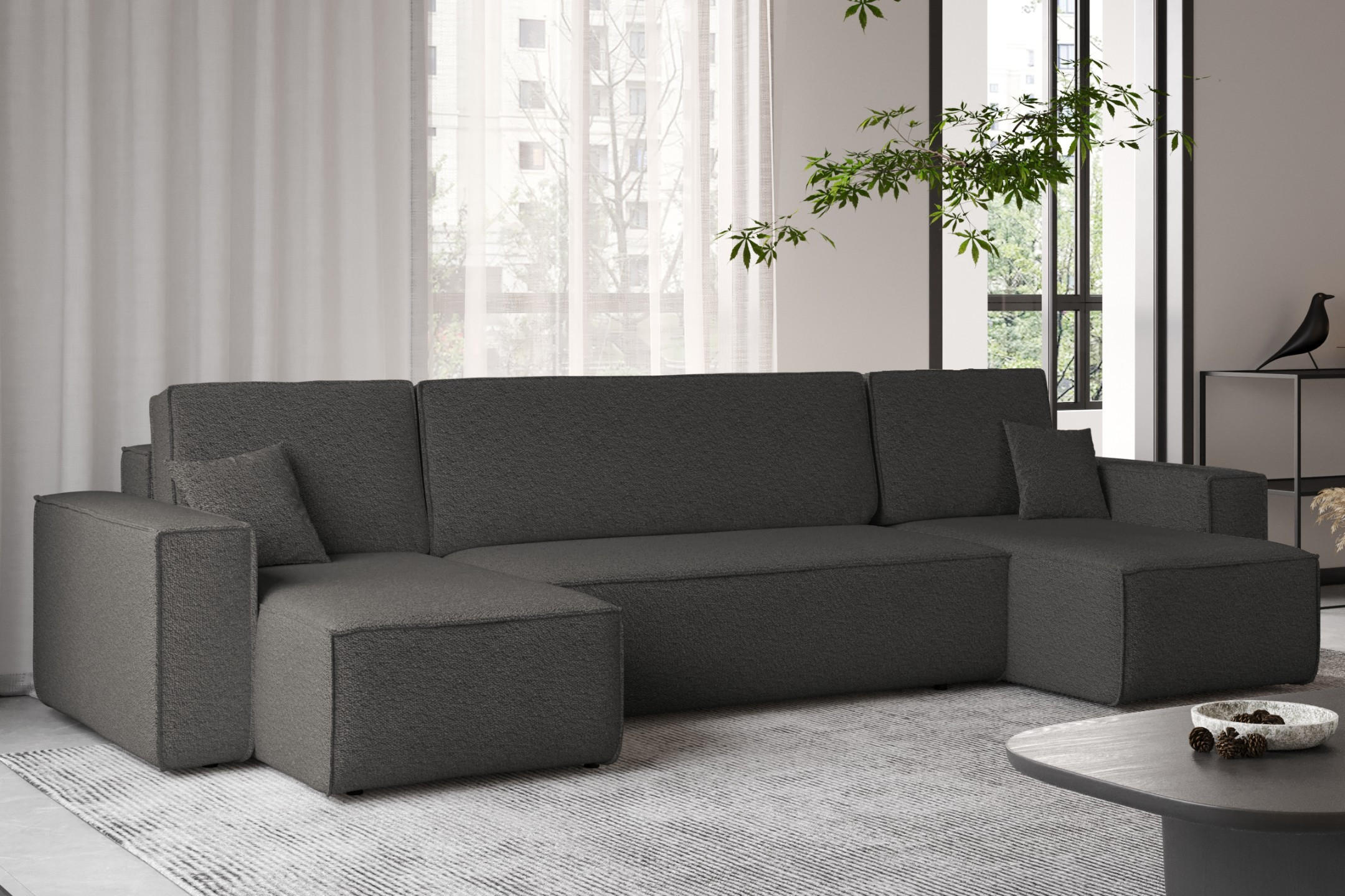 ECKSOFA Mit Schlaffunktion Und Bettkasten U-form BEST stoff Abriamo Graphit - Graphitfarben, Holz (98/312cm) - Kaiser Möbel