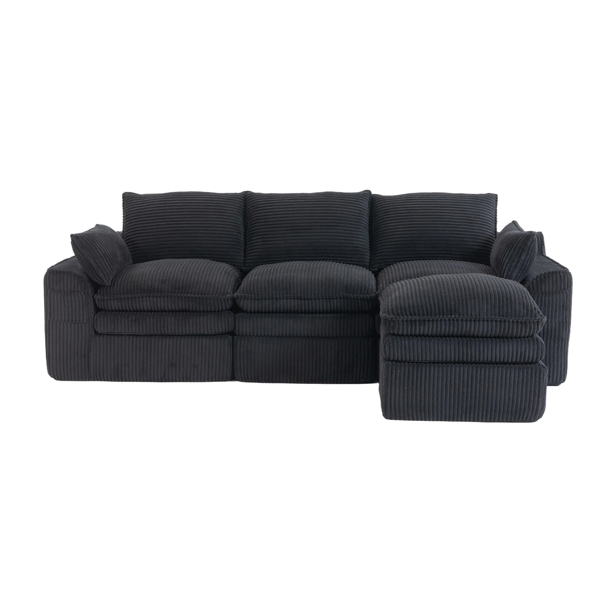 ECKSOFA 263/167/85 cm Schwarz aus Cord mit Hocker - Schwarz, Textil (167/263cm) - OKMYHOME