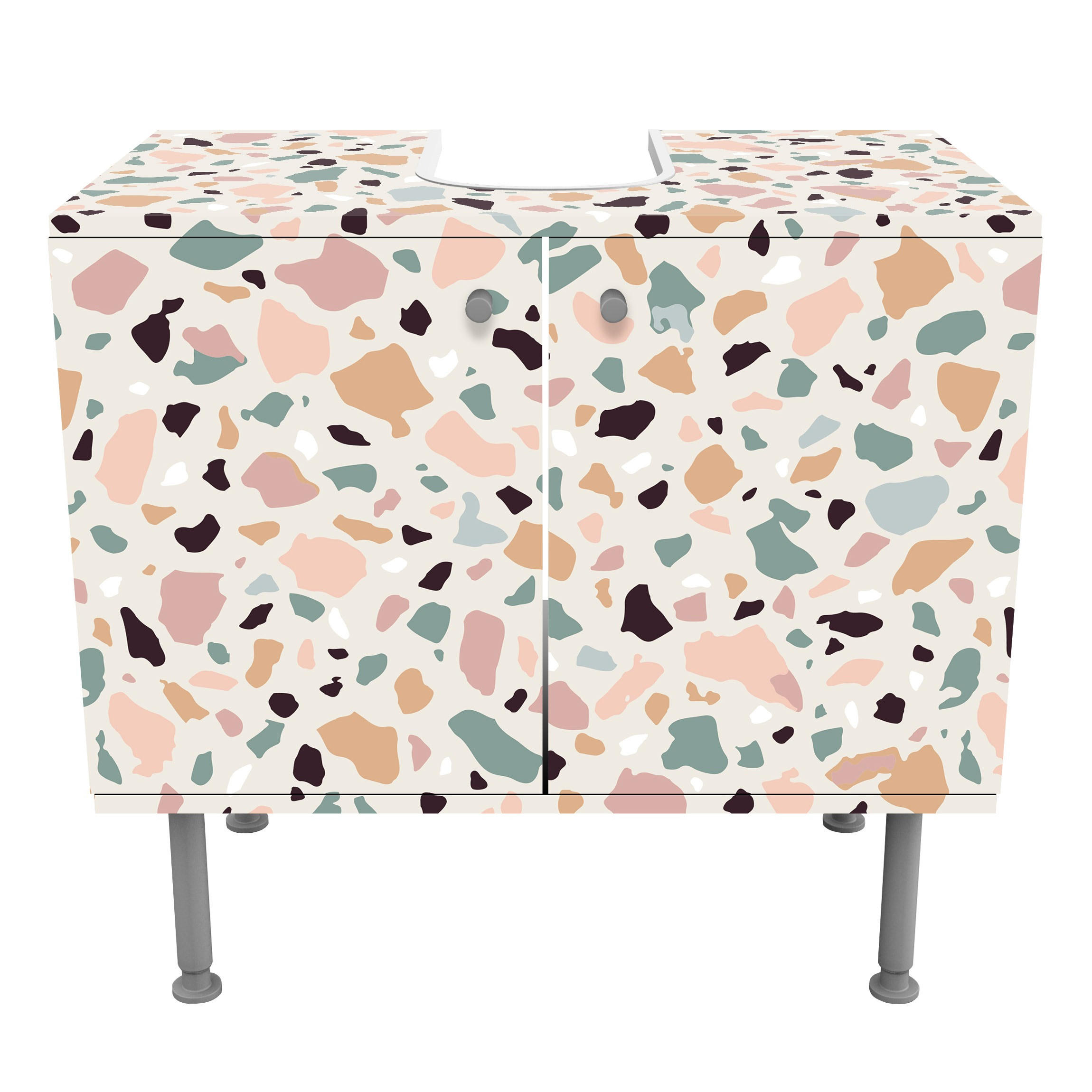 WASCHBECKENUNTERSCHRANK Terrazzo Muster Napoli 60/55/35 cm - Rosa, Holzwerkstoff (60/55/35cm) - Bilderwelten
