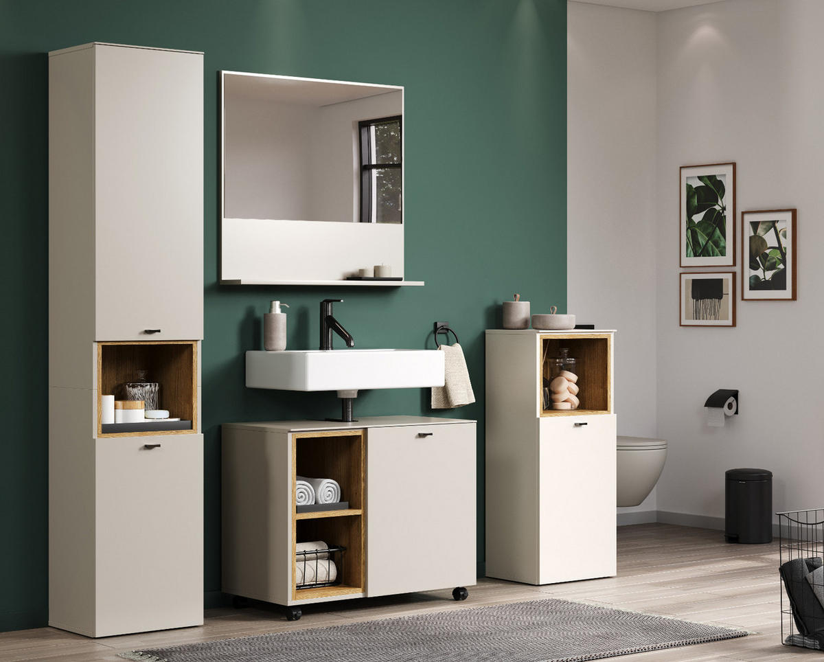 WASCHBECKENUNTERSCHRANK Sand, Evoke Eiche 80 cm, Badschrank auf Rollen, Soft-Close - Sandfarben/Kaschmir, Holzwerkstoff/Metall (80/64/42cm) - Top.Furn