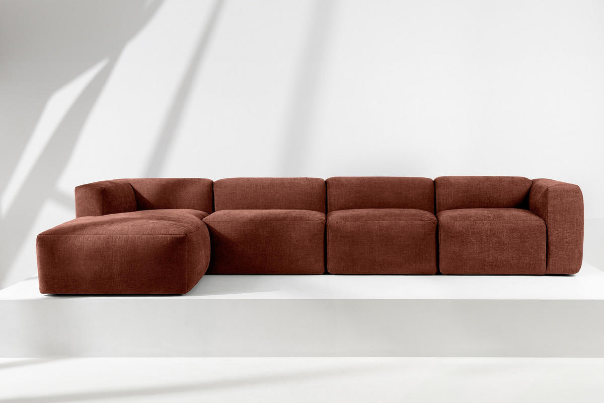 ECKMODULSOFA-LINKS BUFFO 6-Sitzer mit extrem weicher Sitzfläche, Gewebestoff, orange - Orange, Textil (377/180cm) - KONSIMO®