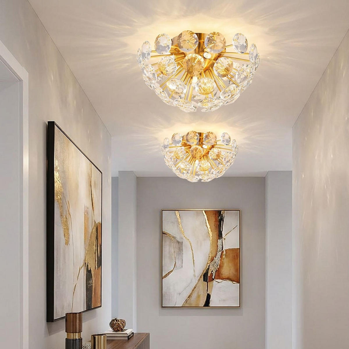DECKENLEUCHTE Gold K9 Kristalle - Goldfarben, Metall (39/39/22cm) - Globo Lighting