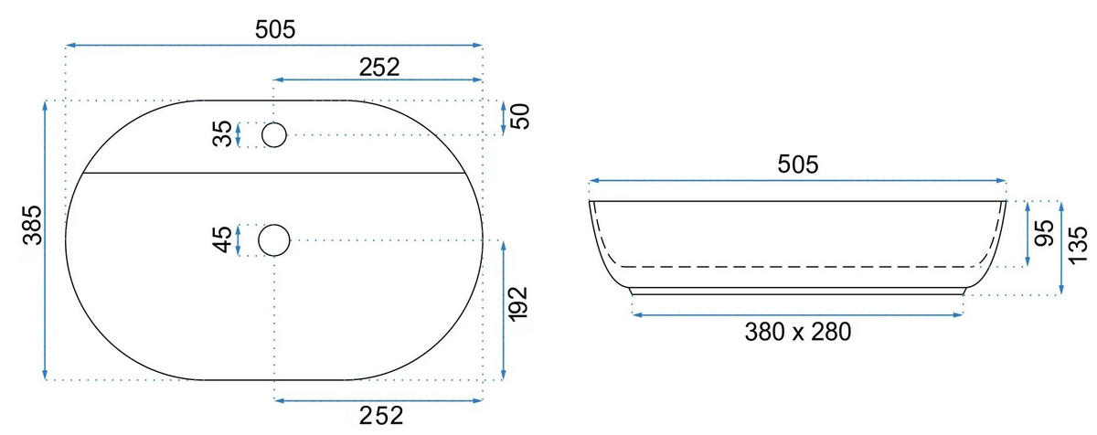 AUFSATZWASCHBECKEN Rea Aura 51 - Weiß, Keramik (38.5/13.5/50.5cm) - REA
