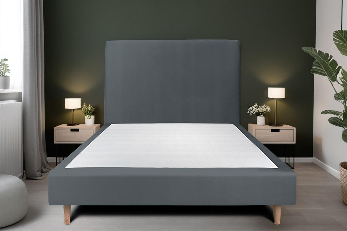 KOPFTEIL gepolstertes – anthrazitgrauer Samtstoff - 150 cm - Beige/Anthrazit, Holz (150/120/10cm) - Sommeil de Plomb