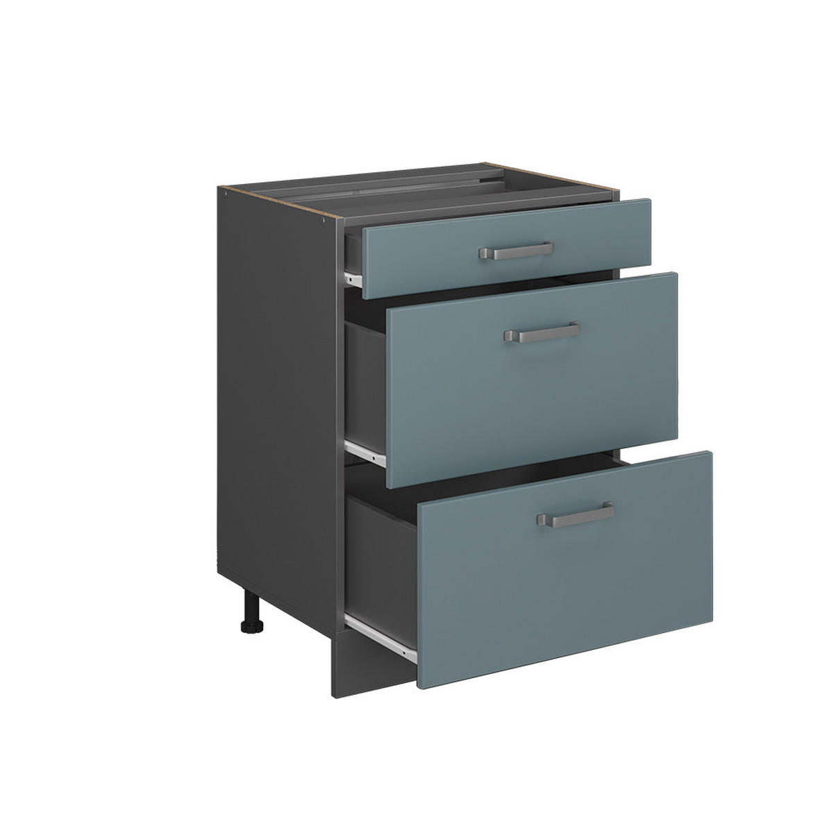 SCHUBLADENSCHRANK R-Line Blau-Grau 60 cm AP Marmor - Anthrazit/Blaugrau, Holzwerkstoff (60/81.6/60cm) - Vicco