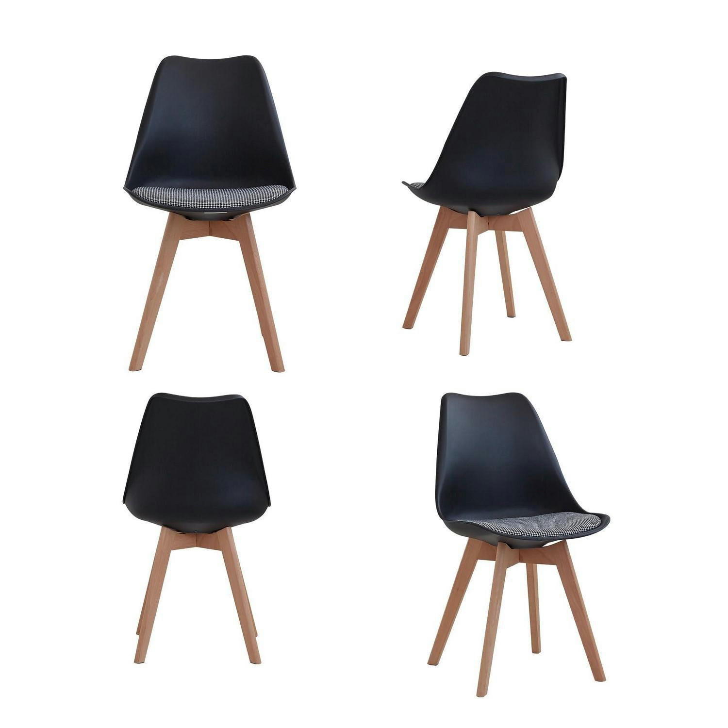 ESSZIMMERSTUHL 4er-Set Schwarz mit Holzbeinen und gestreiftem Sitzkissen - Multicolor, Holz (49/83/42cm)