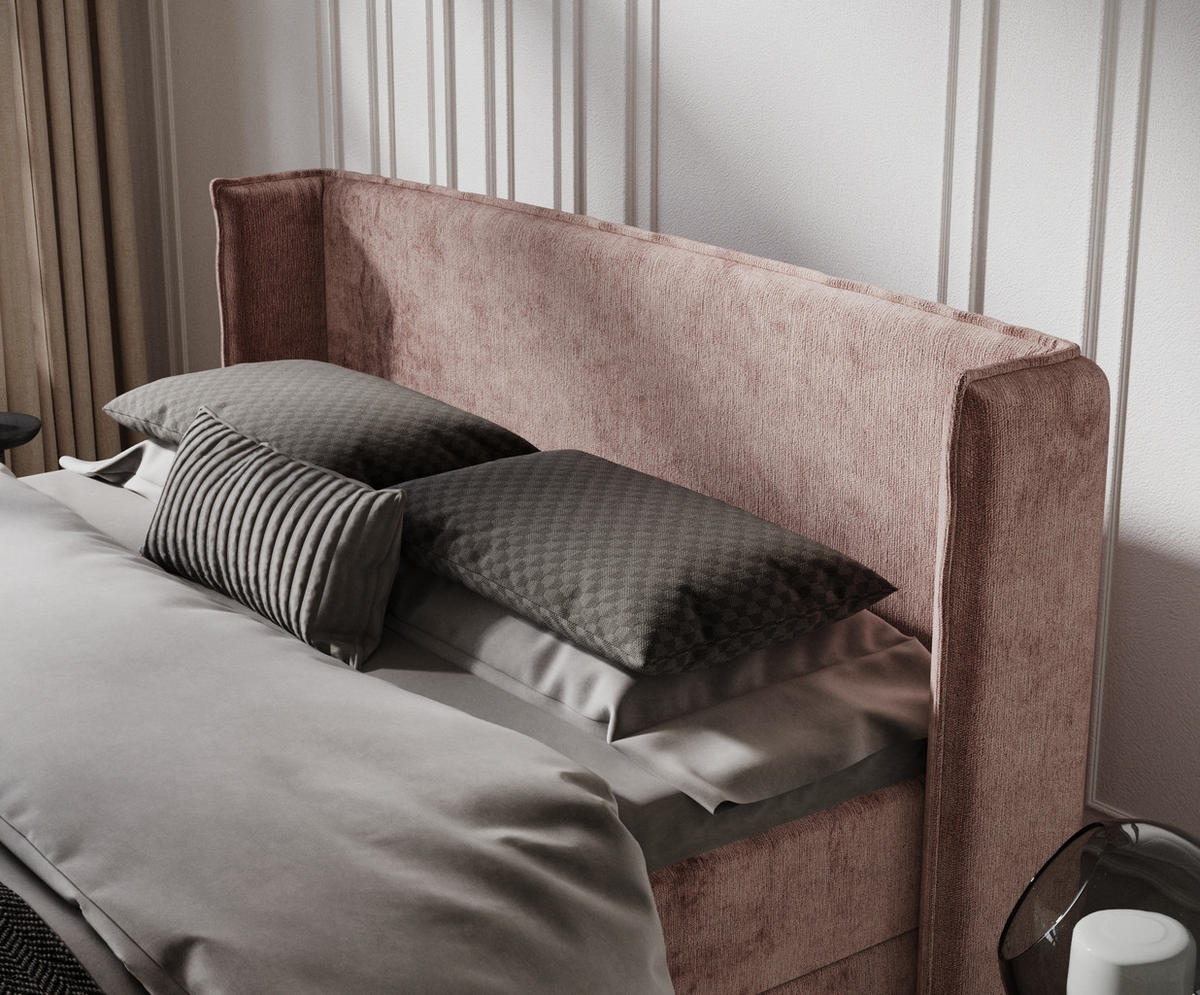 BOXBETT Passion Rosa 180/200 cm mit Matratze und Topper - Pink/Schwarz, Holz/Holzwerkstoff (180/200cm) - Maison de Reve