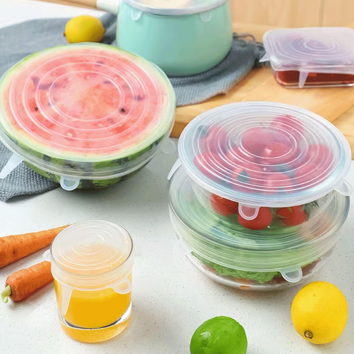 SILIKONDECKEL Set 6 Stück - Transparent, Kunststoff (16/1/16cm) - KRUMAD